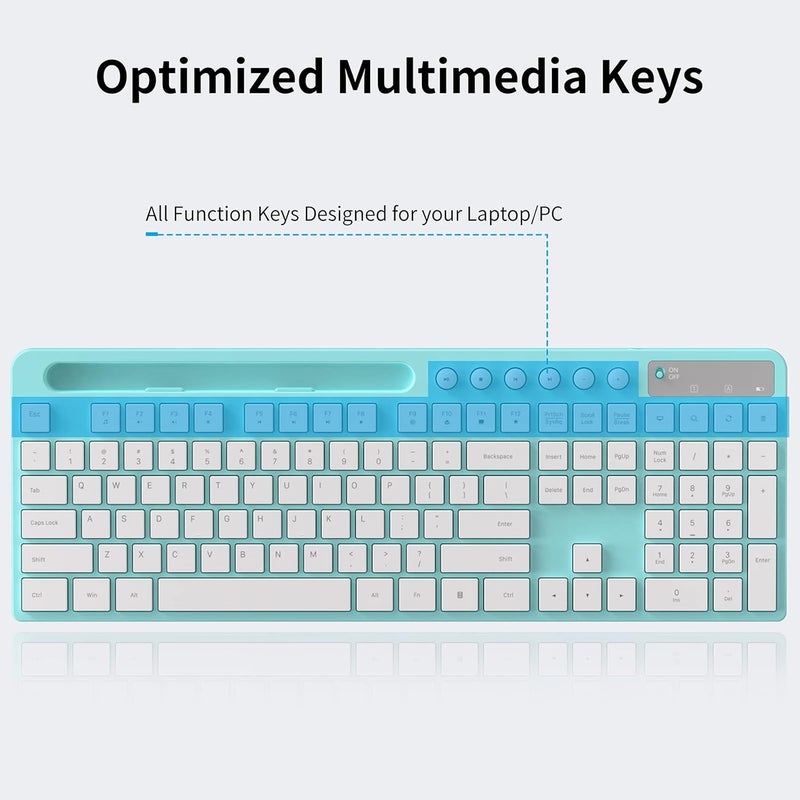 MARVO Wireless Keyboard and Mouse Combo, 2.4G Ergonomic Wireless Computer Keyboard with Phone Tablet Holder, Silent Mouse with 6 Button, Compatible with MacBook, Windows (Blue) - Image 2